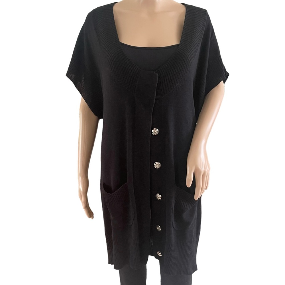 French Connection   Black Short Sleeve Snap-front Sweater w Pockets   Size Small